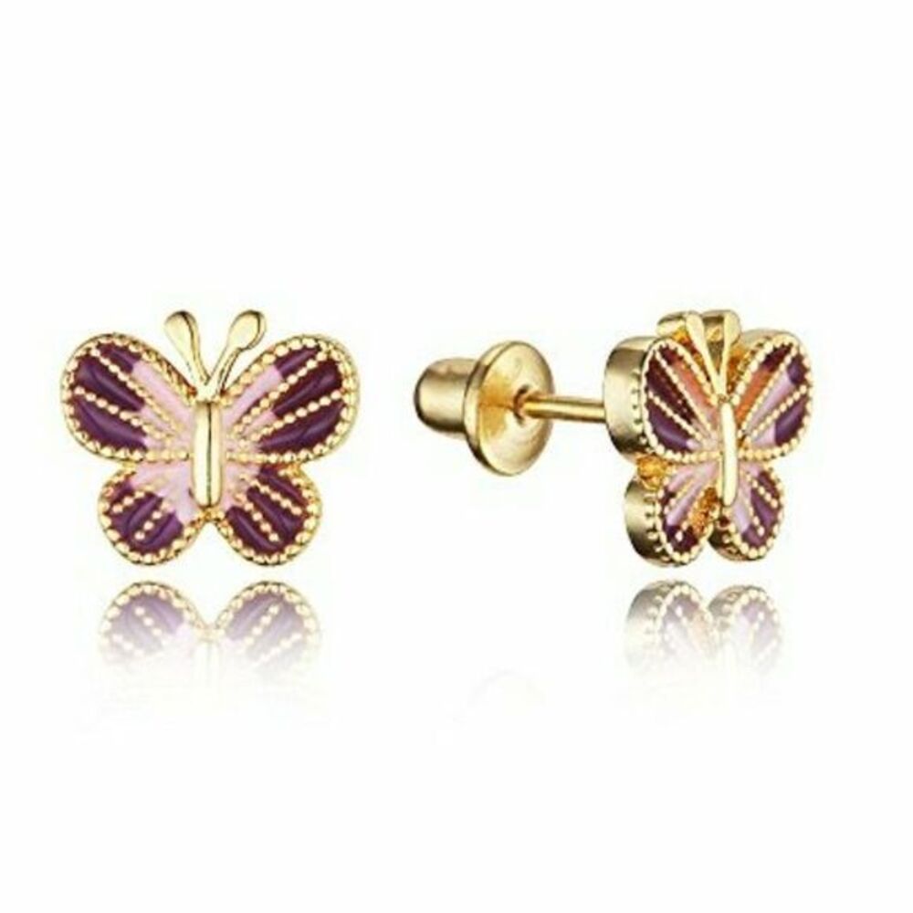 14k gold plated Butterfly Earrings girls kids! - Picture 1 of 6